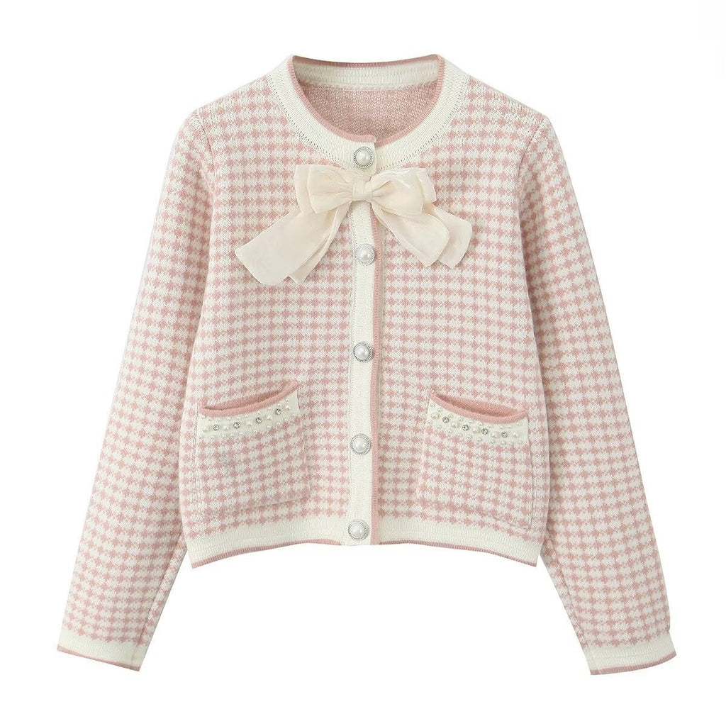 Women's Cardigan with Decorative Details and Shawl Collar