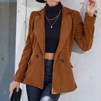 Women's Corduroy Jacket with Double-Button Design and Side Pockets