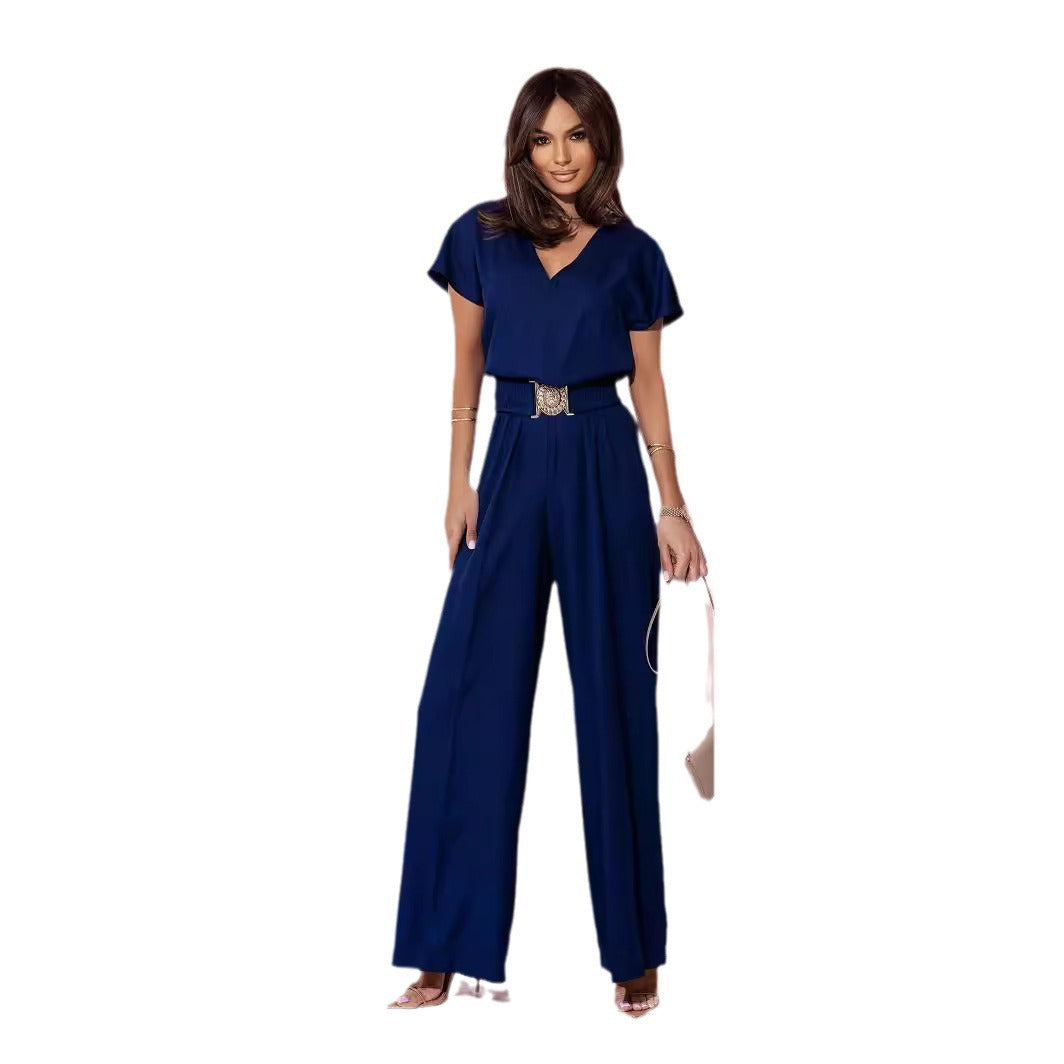 Women's Wide-Leg Jumpsuit with Trendy Belt