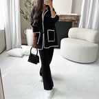 Women's Elegant Knit Blazer Set with Contrasting Details