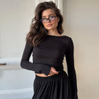 Women's Loungewear Set with Long-Sleeve Top and Wide-Leg Pants