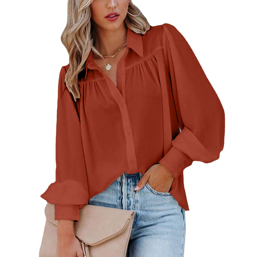 Women's Blouse with Feminine Ruffle Details and Loose Sleeves