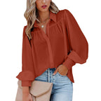 Women's Blouse with Feminine Ruffle Details and Loose Sleeves