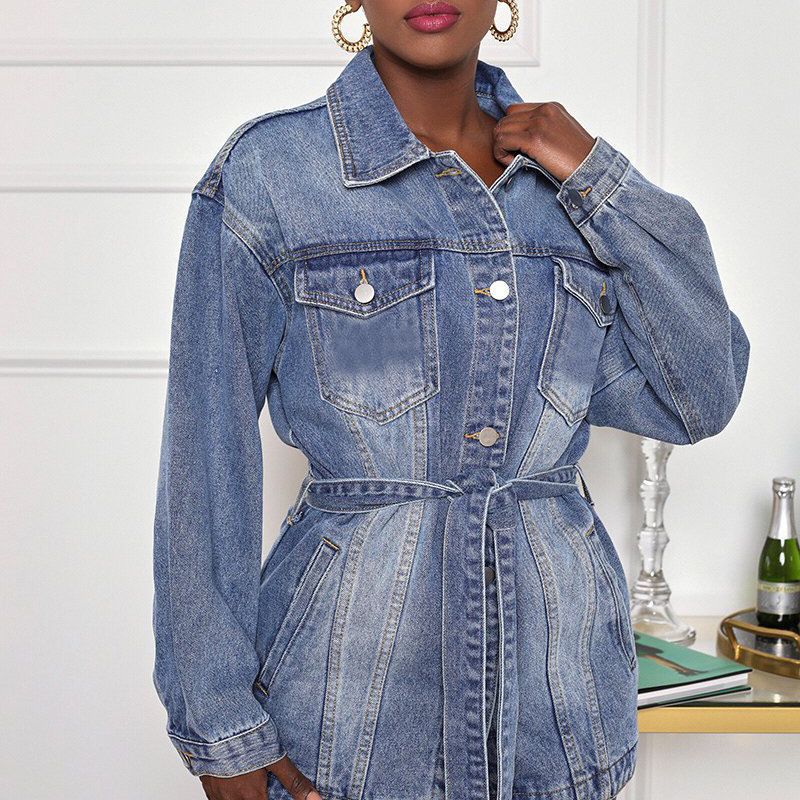 Denim Jacket with Belt Detail