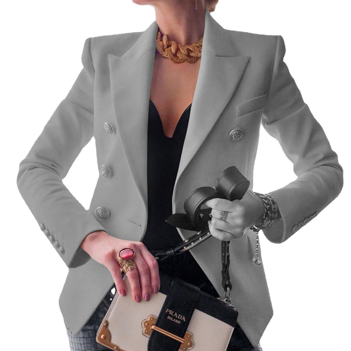 Elegant Double-Breasted Blazer with Gold Buttons