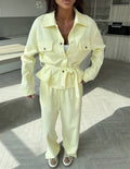 Women's Elegant Loungewear Set with Waist Belt and Practical Pockets