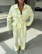 Women's Elegant Loungewear Set with Waist Belt and Practical Pockets