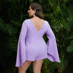 Women's Elegant Playsuit with Wide Sleeves and Deep V-Neck