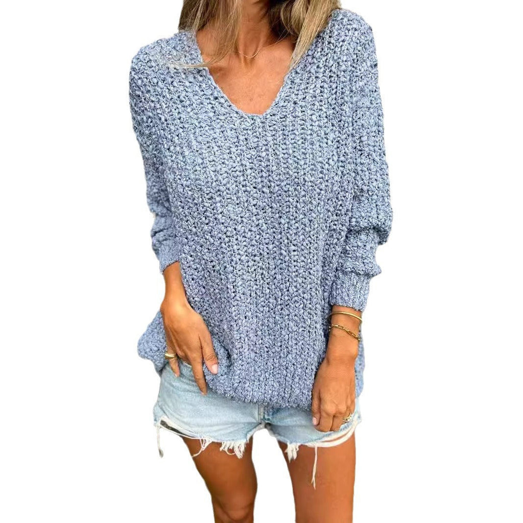 Women's Comfortable Textured V-Neck Long Sleeve Sweatshirt