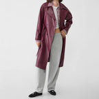 Women's Faux Leather Trench Coat with Elegant Cut