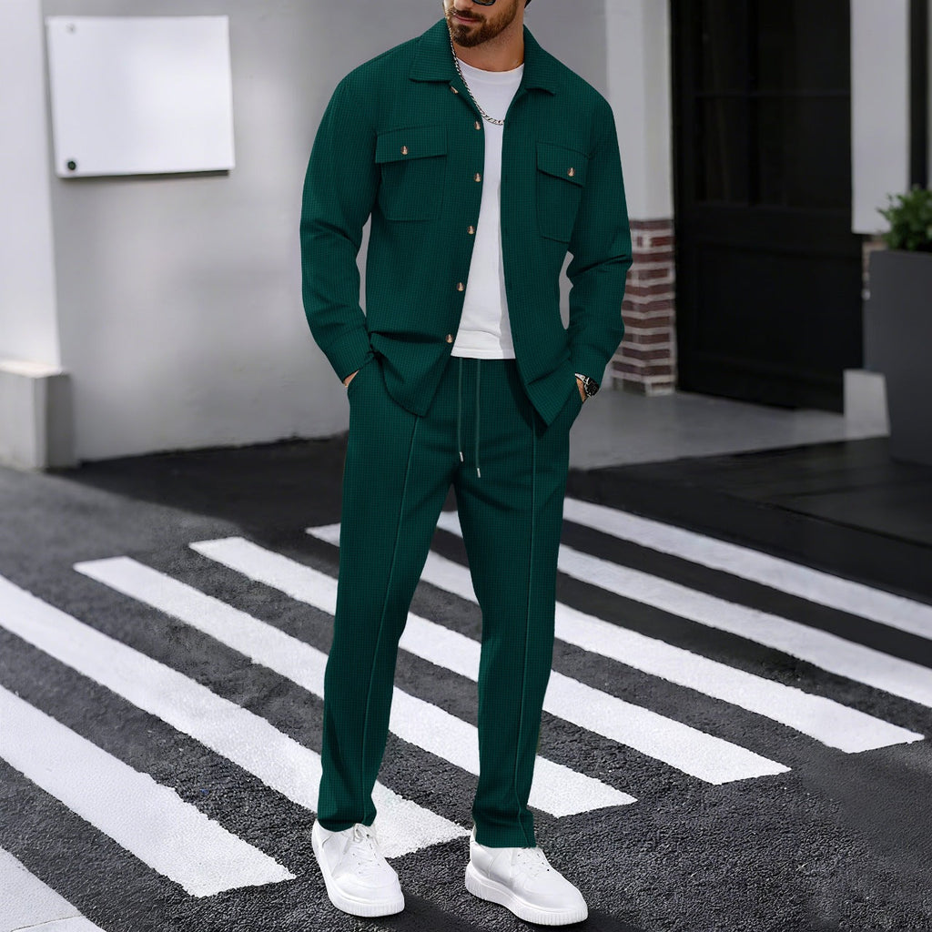 Men's Waffle Structure Shirt Jacket and Relax Pants Set