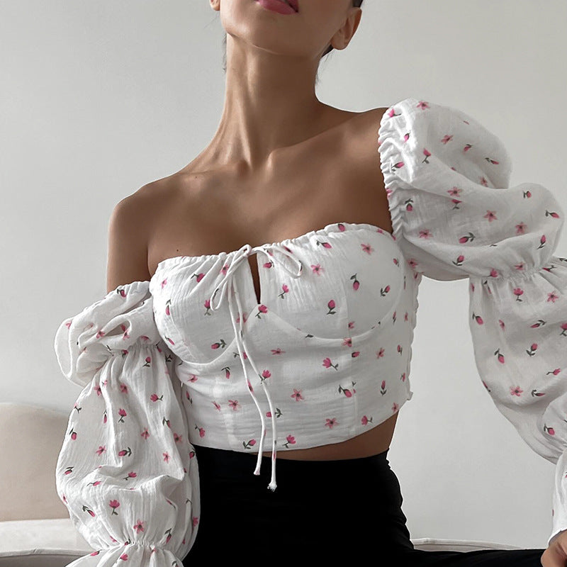 Women's Puff Sleeve Blouse with Floral Print