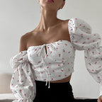 Women's Puff Sleeve Blouse with Floral Print