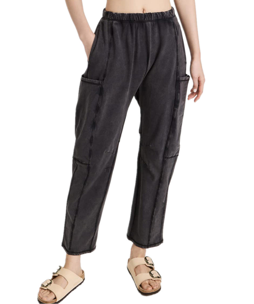 Women's Comfortable Casual Pants with Side Pockets and Elastic Waistband