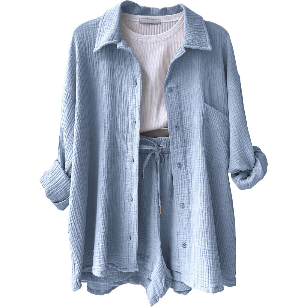 Women's Casual Short Oversized Shirt with Pockets