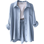 Women's Casual Short Oversized Shirt with Pockets
