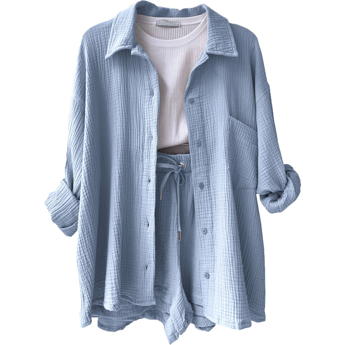 Women's Casual Short Oversized Shirt with Pockets