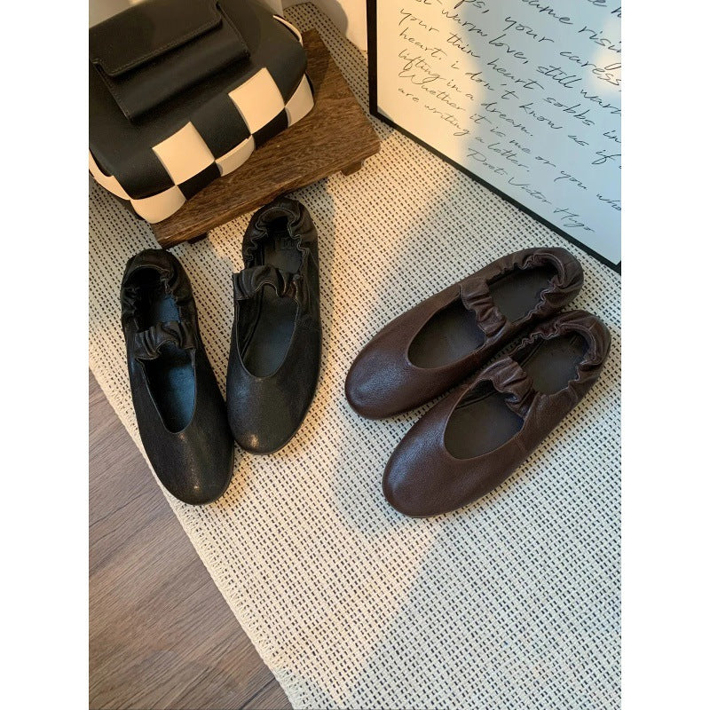 Women's Soft Leather Ballet Flats with Elastic Strap