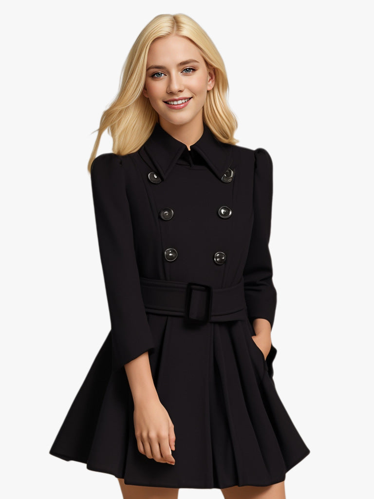 Women's Elegant Trench Coat with Flared Cut and French Collar