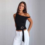 Women's Asymmetrical Top with Fashionable Belt