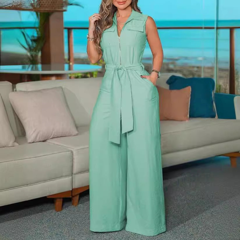 Women's Wide-Leg Jumpsuit with Waist Belt