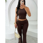 Women's Figure-Hugging Crop Top and Flared Leggings Set