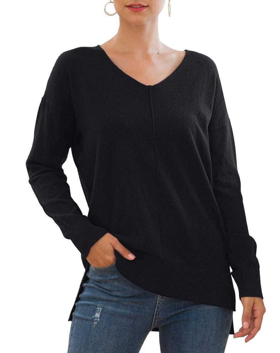 Elegant V-Neck Sweater with Asymmetrical Hem