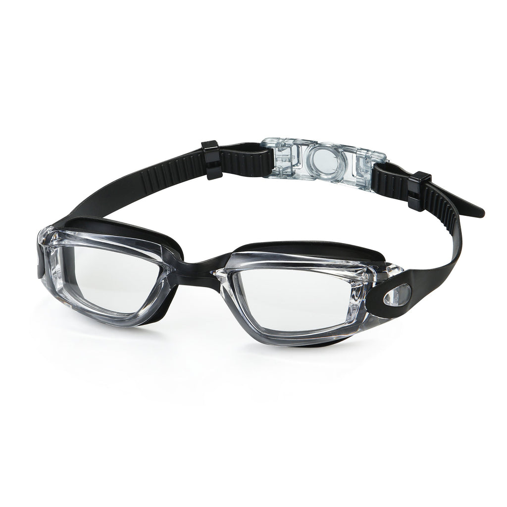 Swim goggles with adjustable head strap and anti-fog technology