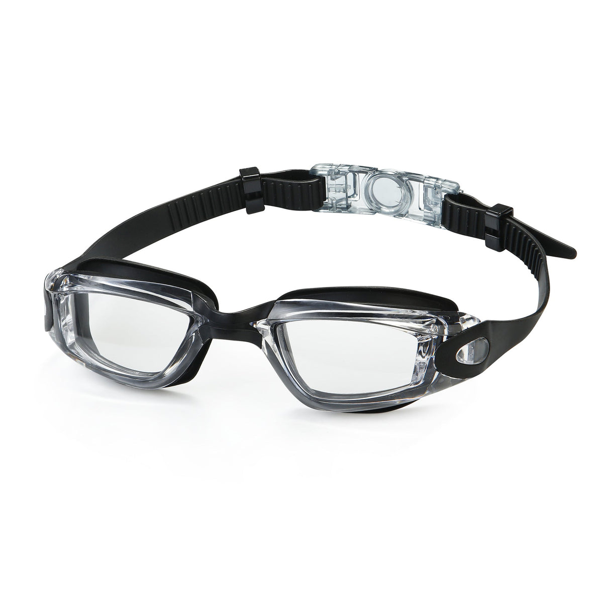 Swim goggles with adjustable head strap and anti-fog technology