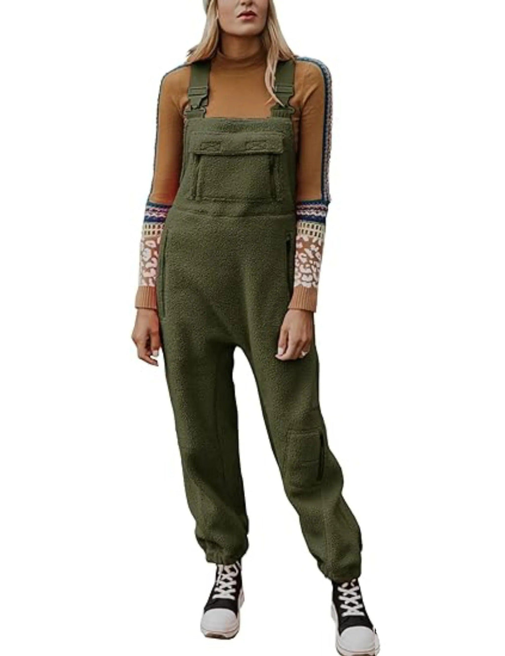 Women's Fluffy Overall with Adjustable Straps and Pockets