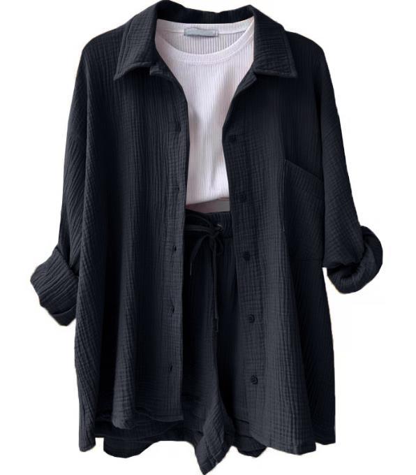 Women's Casual Short Oversized Shirt with Pockets