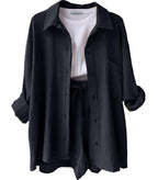 Women's Casual Short Oversized Shirt with Pockets