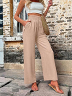 Women's Elegant Casual Trousers with Elastic Waist and Side Pockets