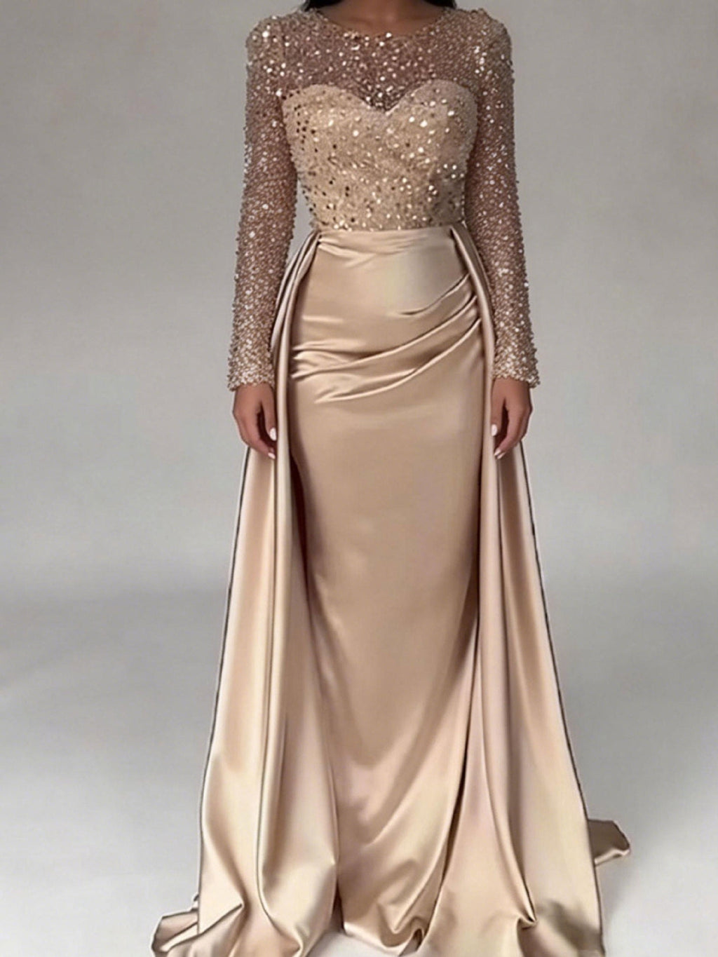 Women's Evening Dress with Sequined Bodice and Satin Skirt