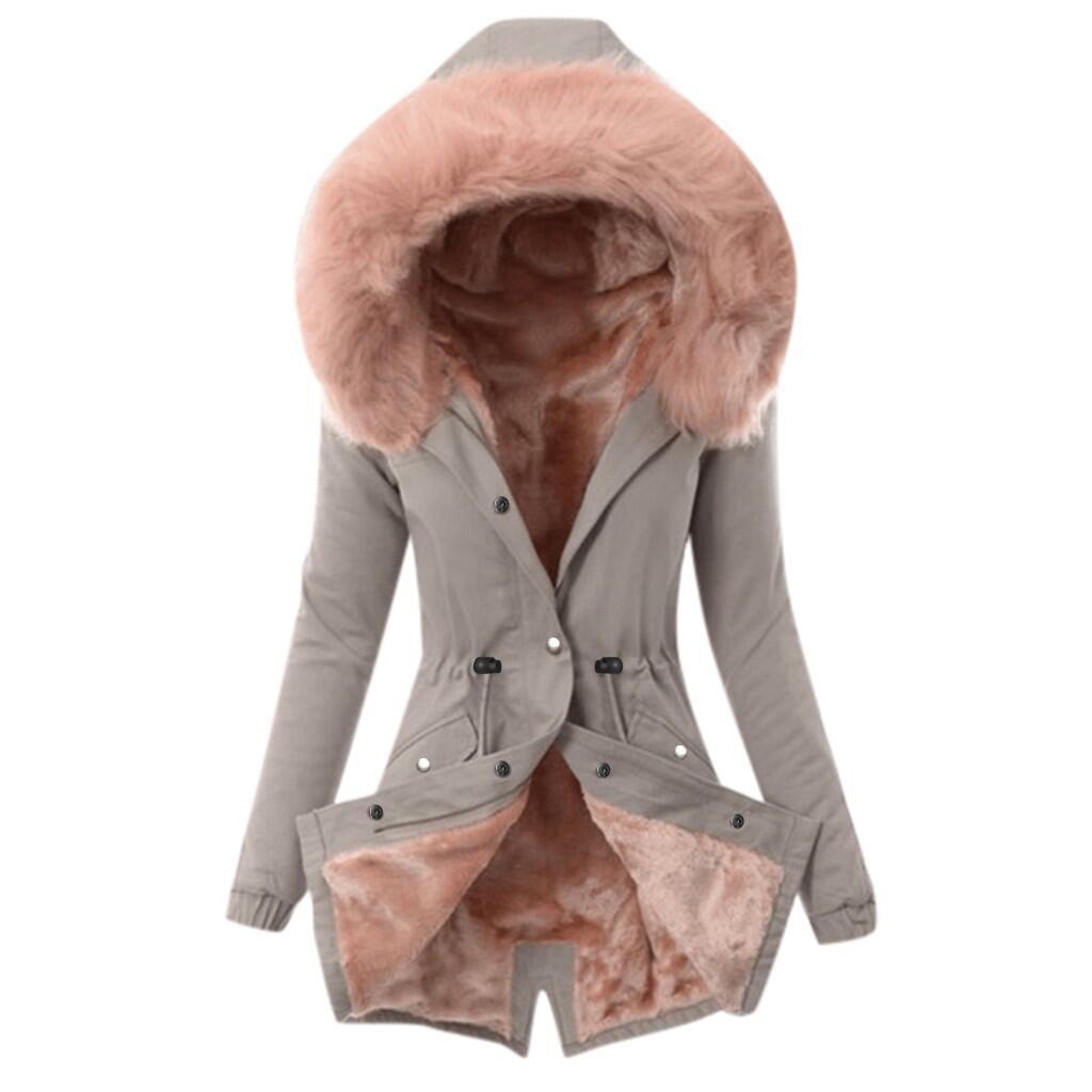 Women's Lined Parka with Faux Fur Collar