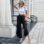 Women's Elegant High-Waisted Palazzo Pants with Side Pockets