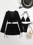 Women's Swimsuit Set with Mesh Design and Adjustable Details
