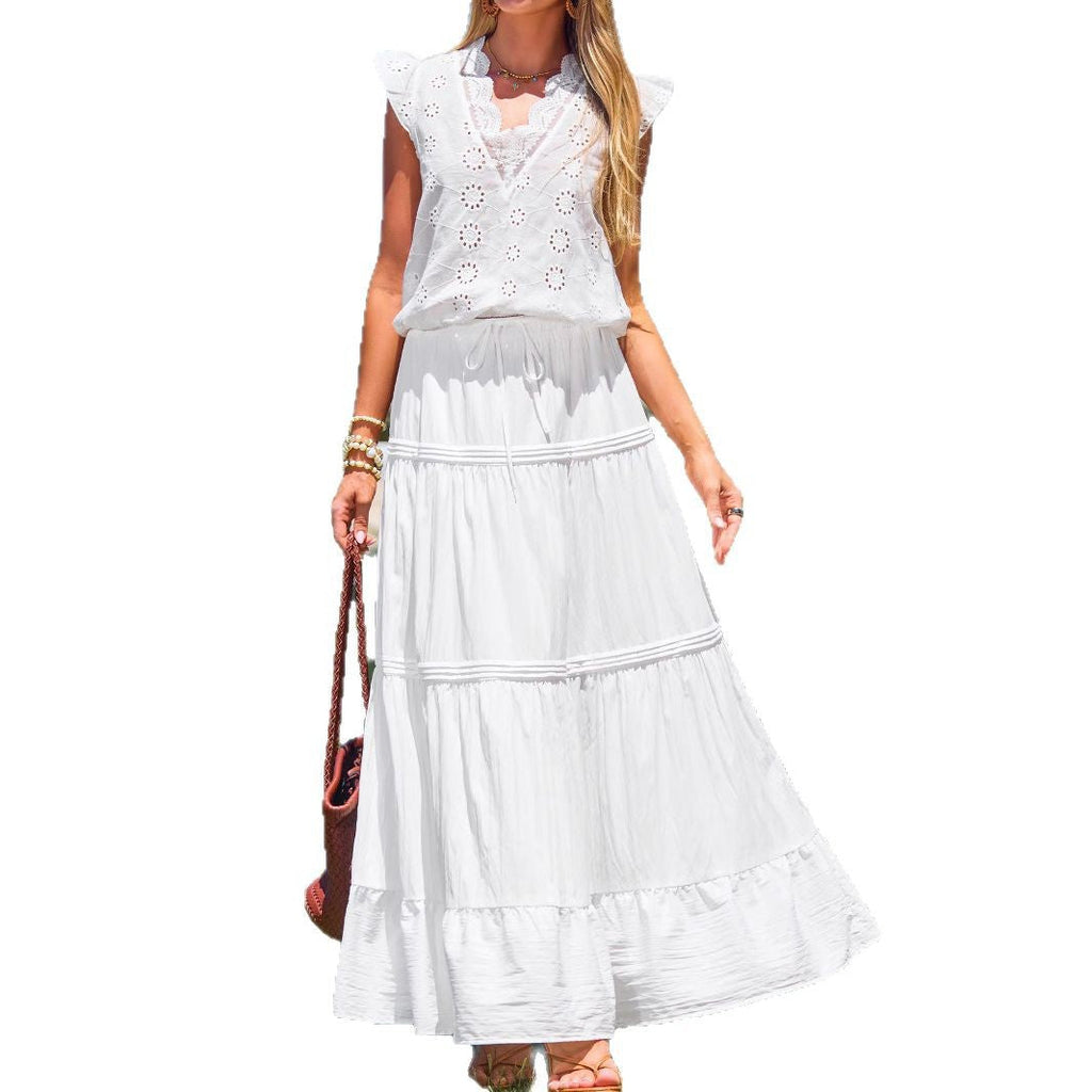 Women's Maxi Skirt with Voluminous Ruffle and Elastic Waistband