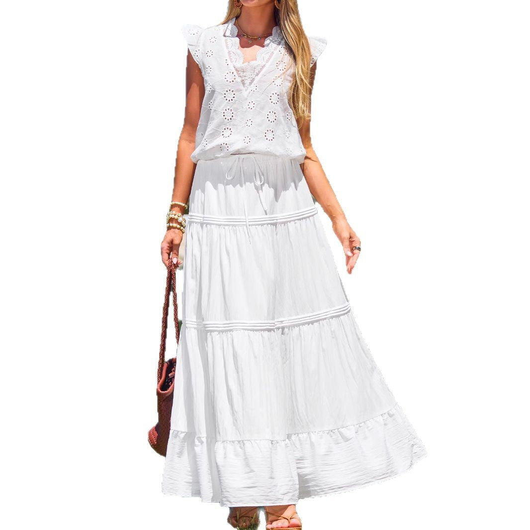 Women's Maxi Skirt with Voluminous Ruffle and Elastic Waistband