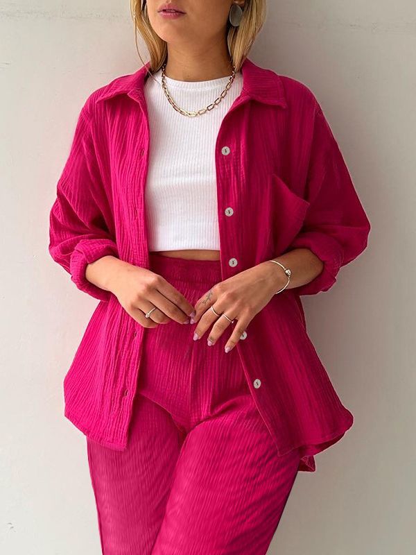 Women's Casual Two-Piece Set in Textured Lightweight Fabric