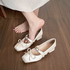 Women's Ballet Flats with Decorative Strap and Comfortable Block Heel