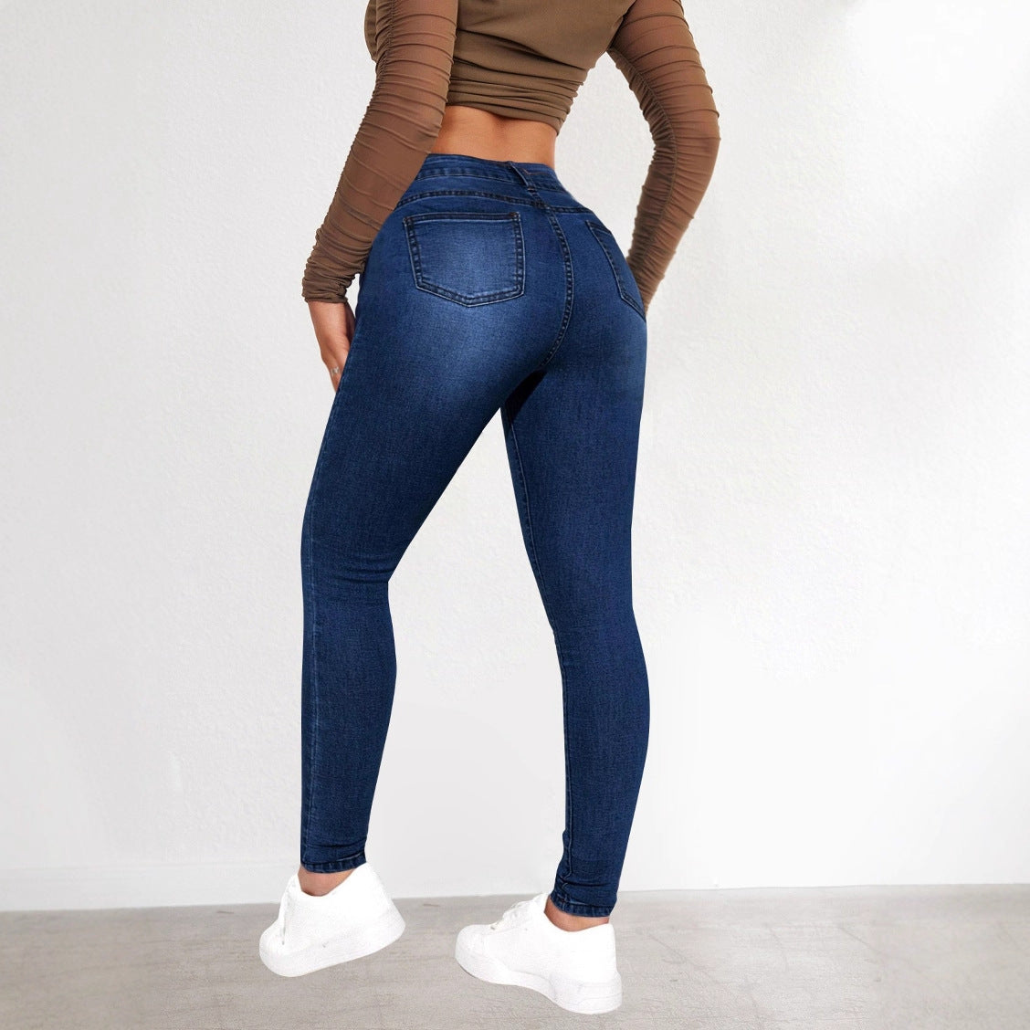 Women's High-Waist Skinny Jeans with Faux Pockets