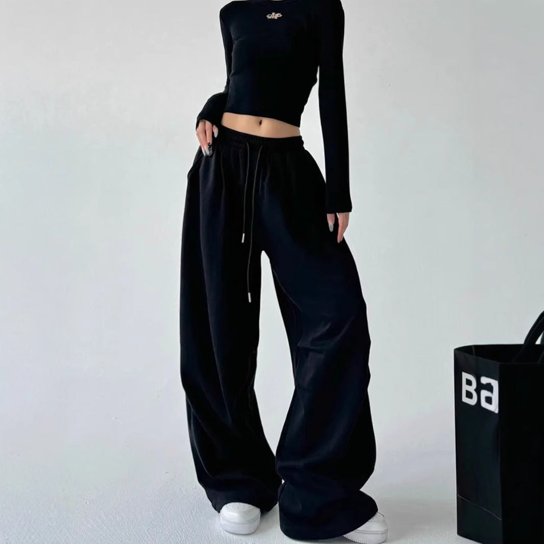 Women's Comfortable Wide-Leg Joggers with Elastic Waist and Pockets