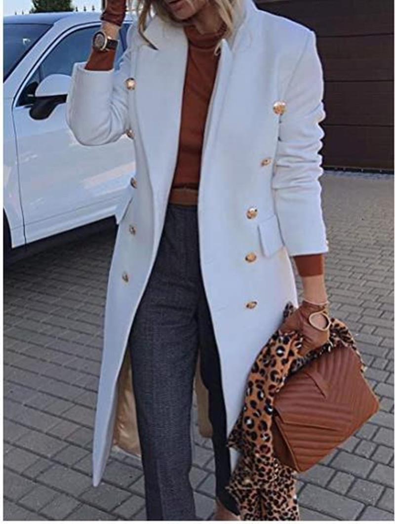 Women's Elegant Double-Breasted Coat with Gold Buttons and Tailored Fit