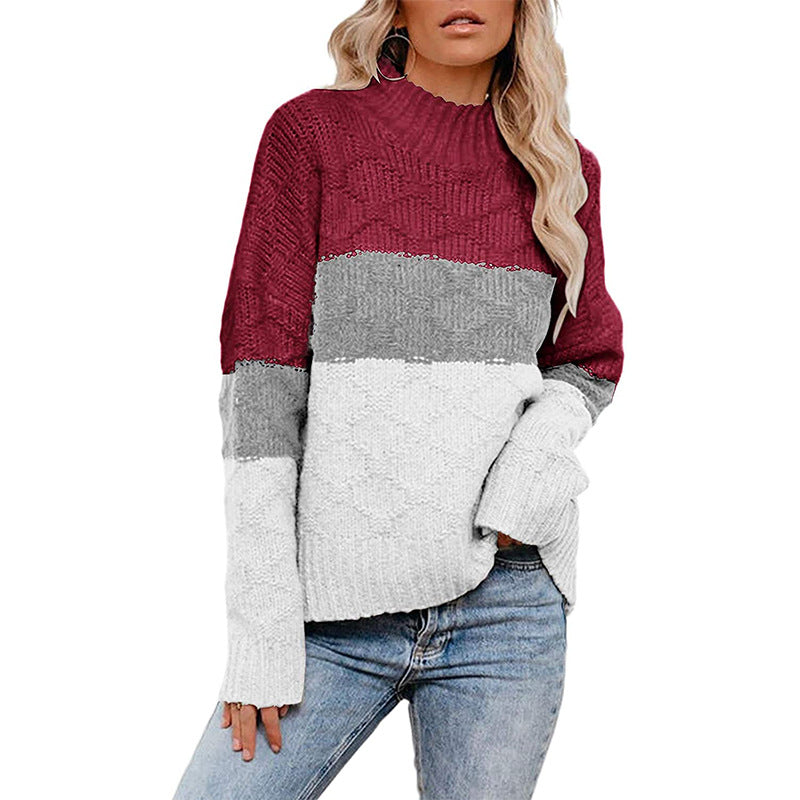 Women's Colorful Textured High-Neck Knit Sweater
