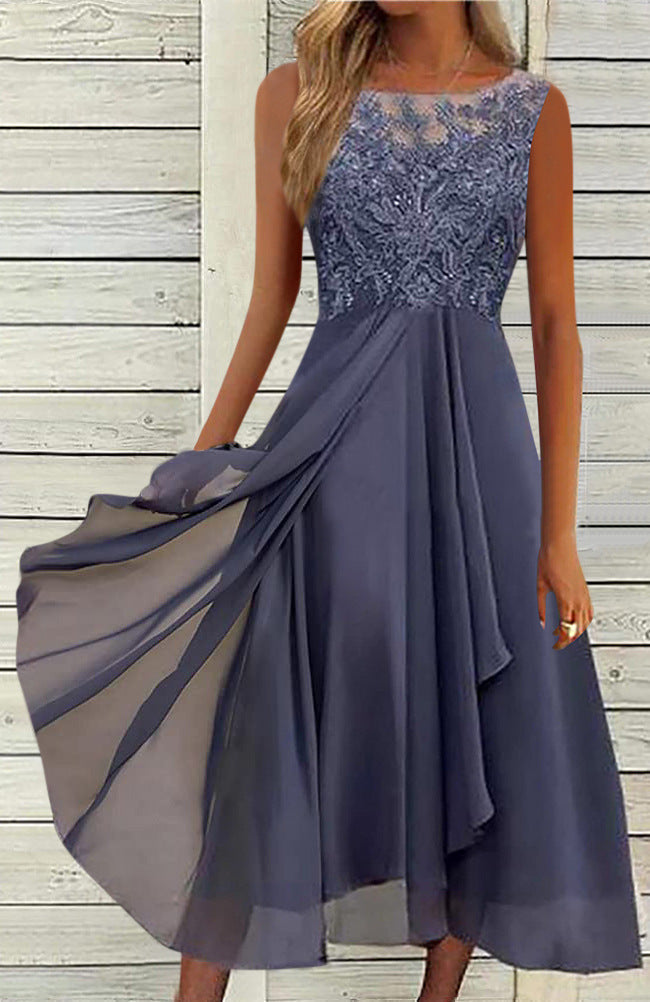 Women's Elegant Cocktail Dress with Lace Accents