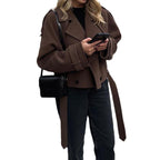 Women's Fashionable Short Trench Coat with Spacious Flap Pockets and Tailored Fit
