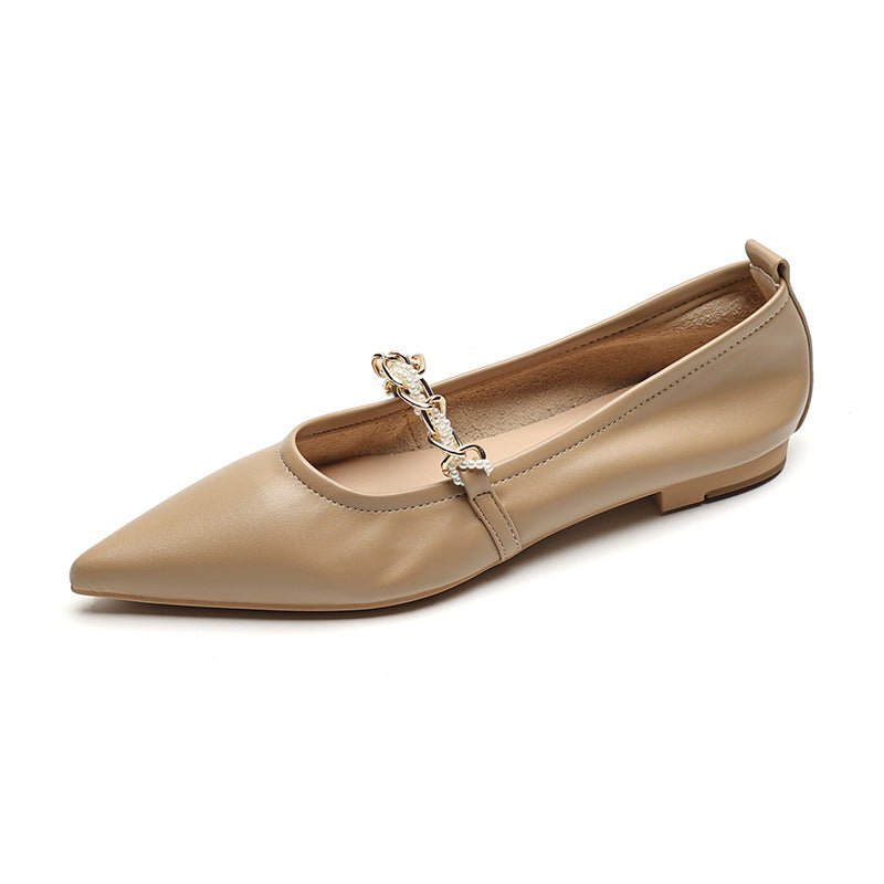 Women's Leather Ballet Flats with Chain Detail