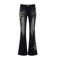 Women's Flared Jeans with Floral Embroidery