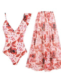 Women's Floral Swimsuit with Matching Skirt